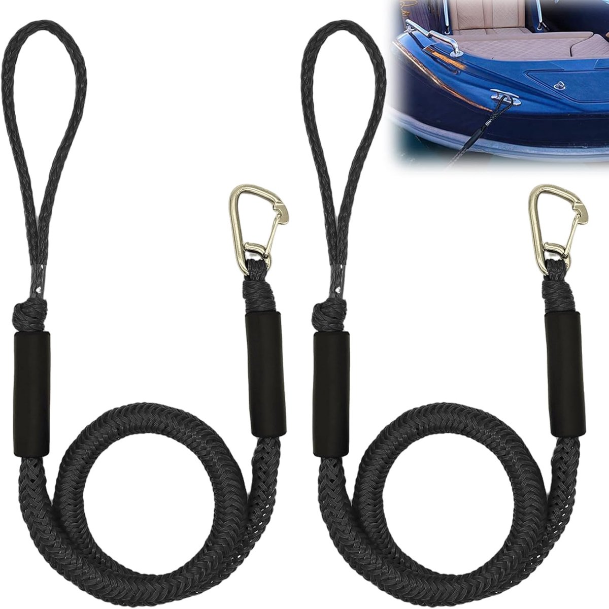 SnelShoppen - 2 Pack Boot Accessoires Mooringslijn met Ooghaak - Duurzame Polyethyleen Boot Anker Accessoires voor Dock, Kayak, Jet Ski, Ponton en Kan