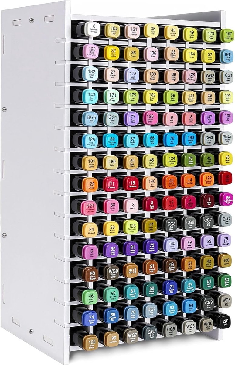 SnelShoppen - Kids PVC Marker Organiser met 120 Slots, Creatieve Desk Organiser voor Markers, Houten Opberg Rack voor Copic en Ohuhu Markers