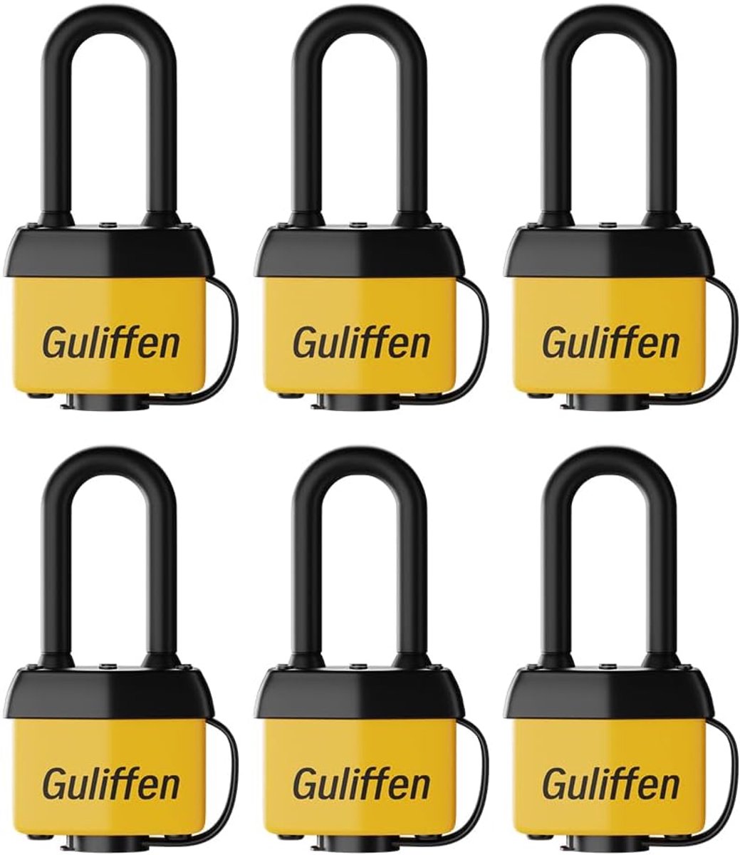 SnelShoppen - Weatherproof Gelamineerde Stalen Hangsloten met Sleutels, 6-Pack Padlocks met Zelfde Sleutel voor Buitengebruik, 40mm, Zwart, Veiligheid