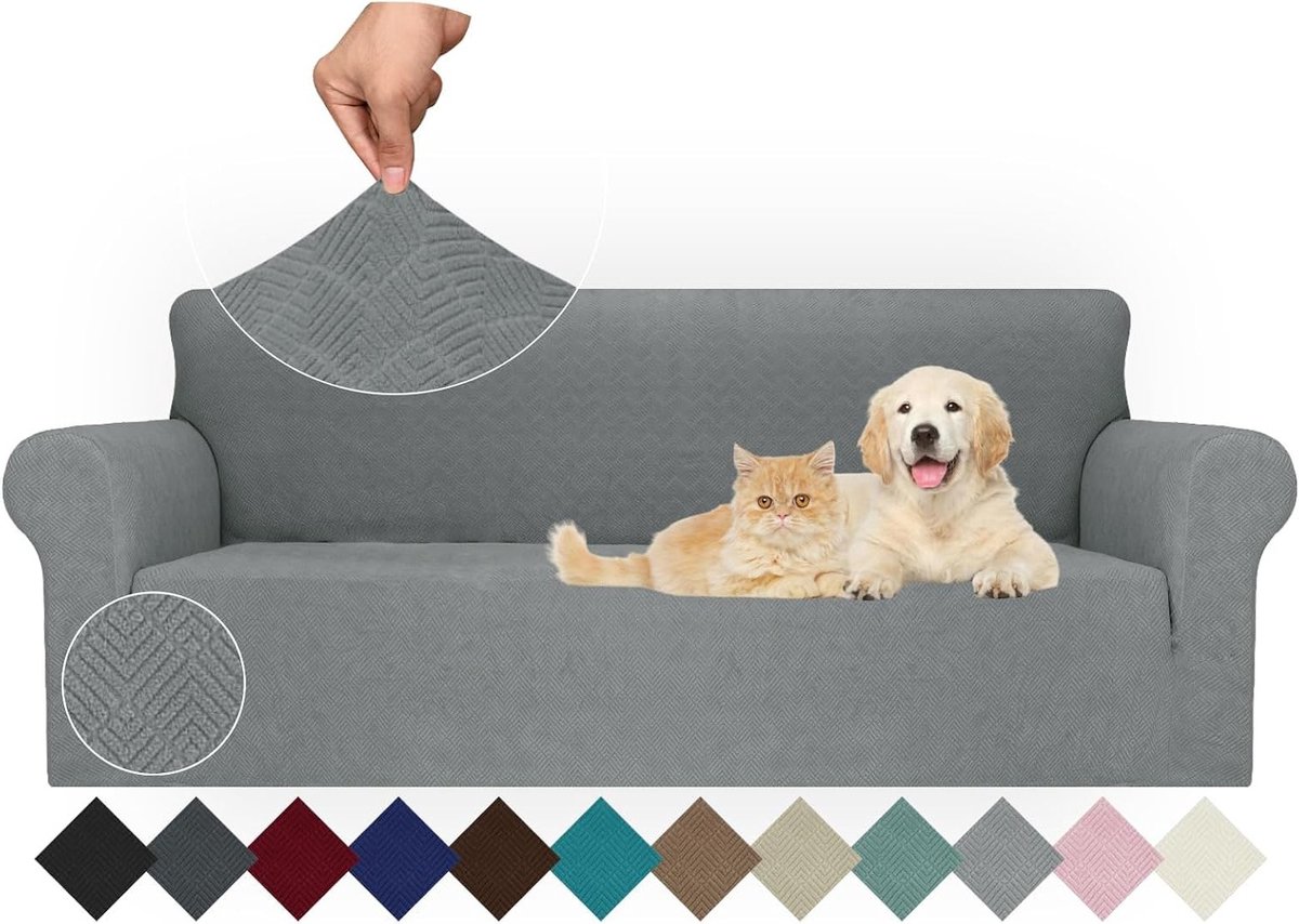 Stretch Sofa Cover 3-Zits, Universele Elastische Sofa Protector, Antislip en Kr scratchbestendige Hoes voor Woonkamer, Lichtgrijs en Duurzaam