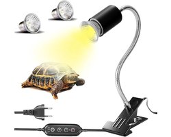 Verwarmingslamp voor Reptielen met Timer en 2 UVA/UVB 50W Terrarium Lamp voor Schildpadden, Slangen en Hagedissen met 360° Draaibare Klem