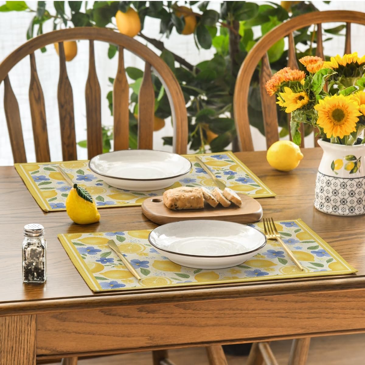 SnelShoppen - Set van 4 Wasbare Lemon Leaves Placemats 30 x 45 cm - Kleurrijke Tafeldecoratie voor Keuken, Feest en Eetgelegenheden