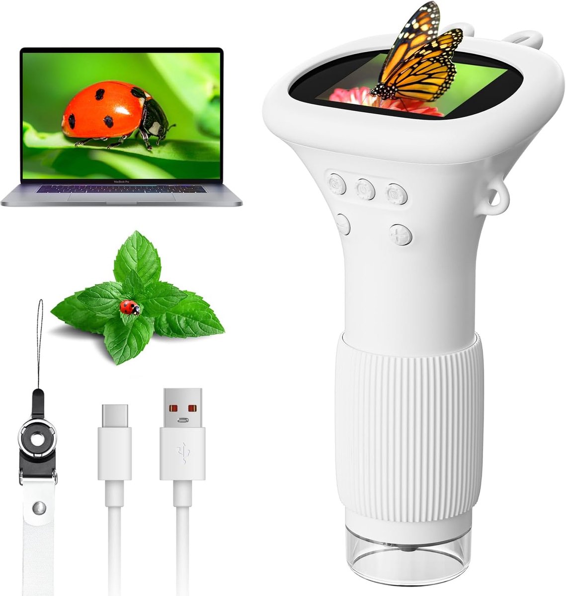 SnelShoppen - Microscoop voor Kinderen, 1000x Vergroting, Digitale Microscoop met 2-Inch Scherm, Onderwijs Speelgoed voor Kinderen van 3-12 Jaar - Wit