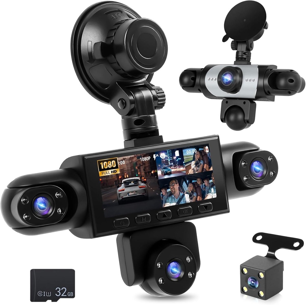 SnelShoppen - 5-Kanaals Dashcam 1080p + 480p Cabinecamera, Auto Rijrecorder met Loopopname, 24-Uurs Parkeermonitor, Bewegingsdetectie, Nachtzicht