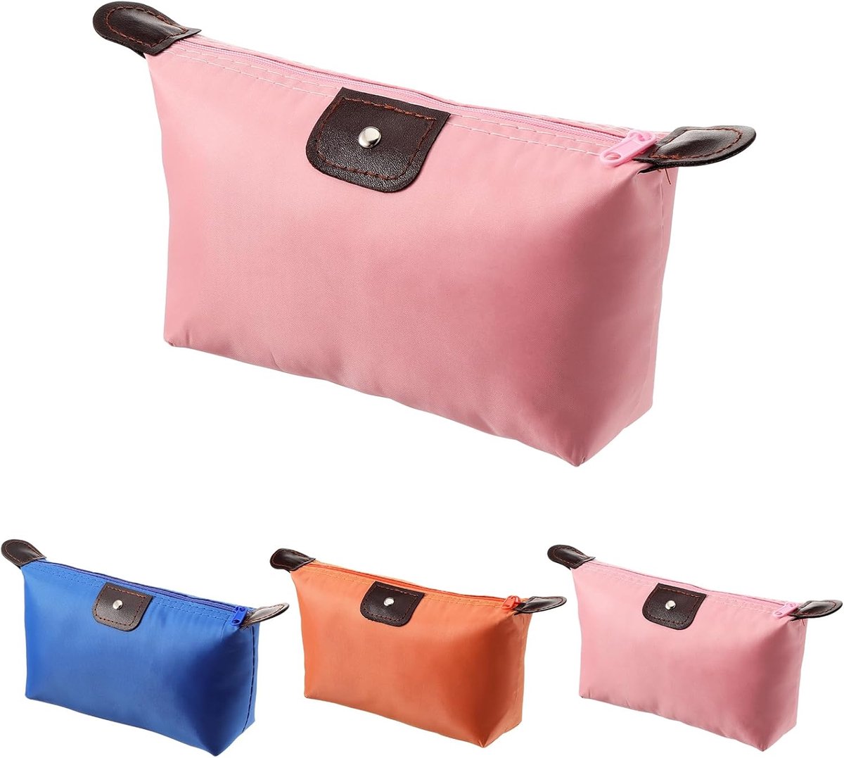 SnelShoppen - 3 Stuks Kleine Make-up Tas Set, Waterdichte Toilettas voor Vrouwen, Compacte Cosmetica Organizer Pouch, Portable Waszak in Roze, Oranje,