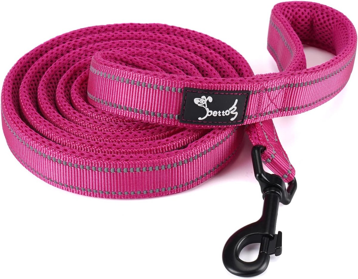 SnelShoppen - Hondenlijn Reflecterend - Sterk & Dik Nylon - Zachte Padding - Voor Puppy, Kleine, Middelgrote & Grote Honden - 200CM - Roze - Wandelen,