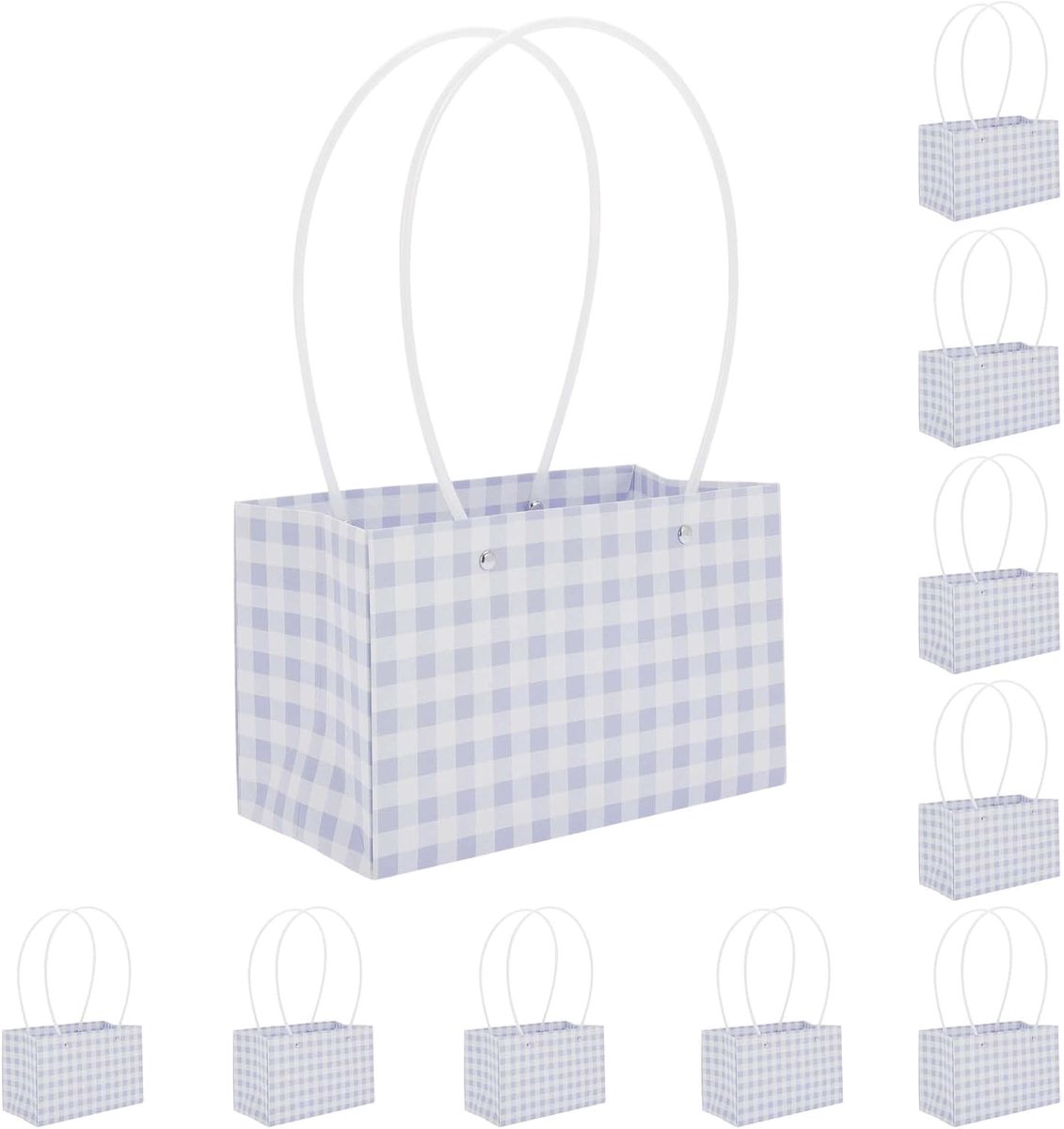 SnelShoppen - 10 Stuks Bloemenzakken met Handvat, Boeketzakken voor Bloemist, Paars-Wit, 22x10x13 cm, Geschenkverpakking voor Verjaardag, Moederdag, B