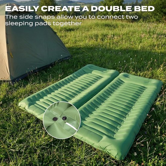 SnelShoppen - Opblaasbaar Camping Slaapmat met Kussen, Waterdicht en Scheurvast 50D Nylon, Enkel Luchtbed met Ingebouwde Voetenpomp, Olijfgroen, 190x6 van Snelshoppen — afbeelding 4