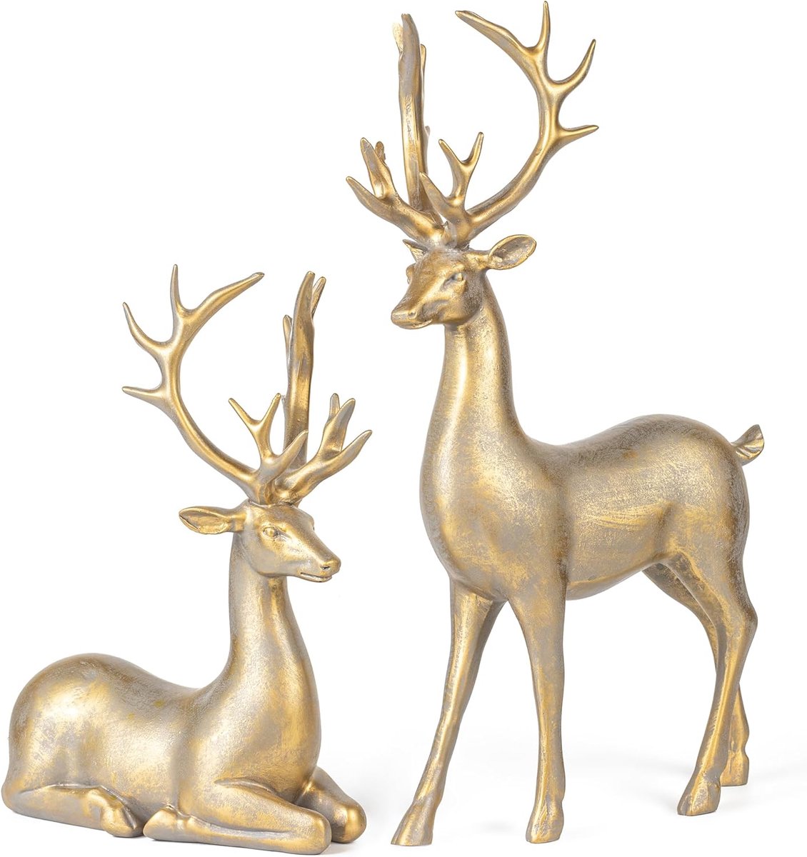 SnelShoppen - 2 Stuks Herten Beeldjes Decoratie Figuren Goud 20/30 cm - Resin Kerstdecoratie Herten voor Woonkamer, Slaapkamer, Kantoor, Kinderen