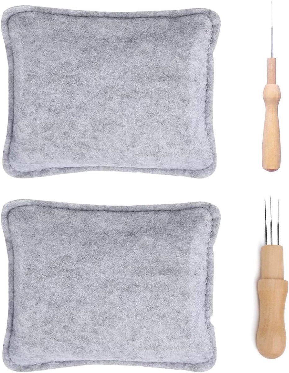 SnelShoppen - 2 Stuks Viltmat 25 x 20.5 cm voor Viltbewerking met 2 Viltnaalden - Ideaal voor Beginners en Creatieve Projecten - Grijs Wol en Foam