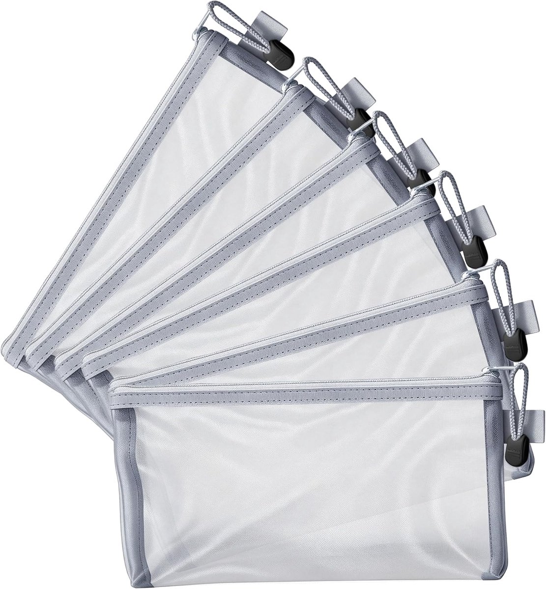 SnelShoppen - Set van 6 Transparante Etuis met Rits 21,5 x 11 CM van Nylon - Duurzaam, Ideaal voor School, Werk, Reizen, Cosmetica en Toiletartikelen