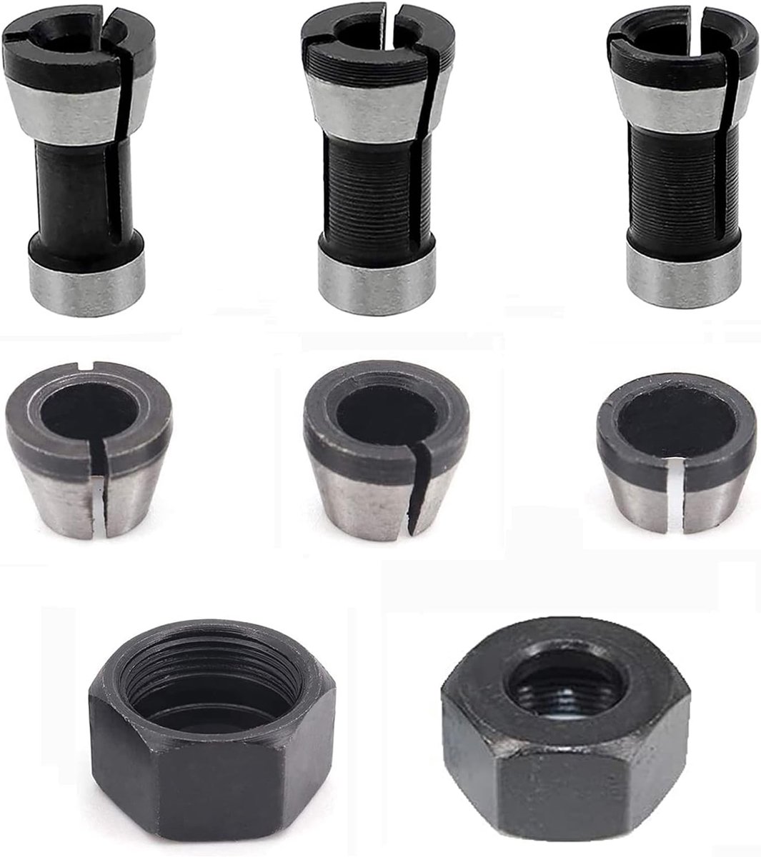 SnelShoppen - 8Pcs Frees Cutter Chuck Adapter Set, 6mm, 6.35mm, 8mm, Hoogwaardige Stalen Booradapter, Geschikt voor Freesmachine en Graveren, Inclusie