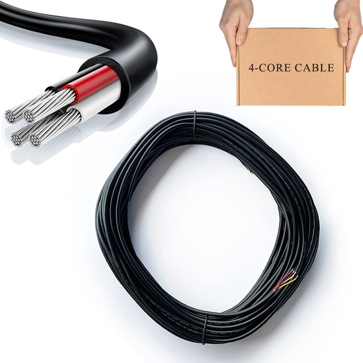SnelShoppen - 20m 4-Kern Elektrische Kabel 28AWG, Flexibele Extensie Kabel voor LED Verlichting, 5V/12V/24V, Hoogwaardige Kunststof en Koper, Ideaal v
