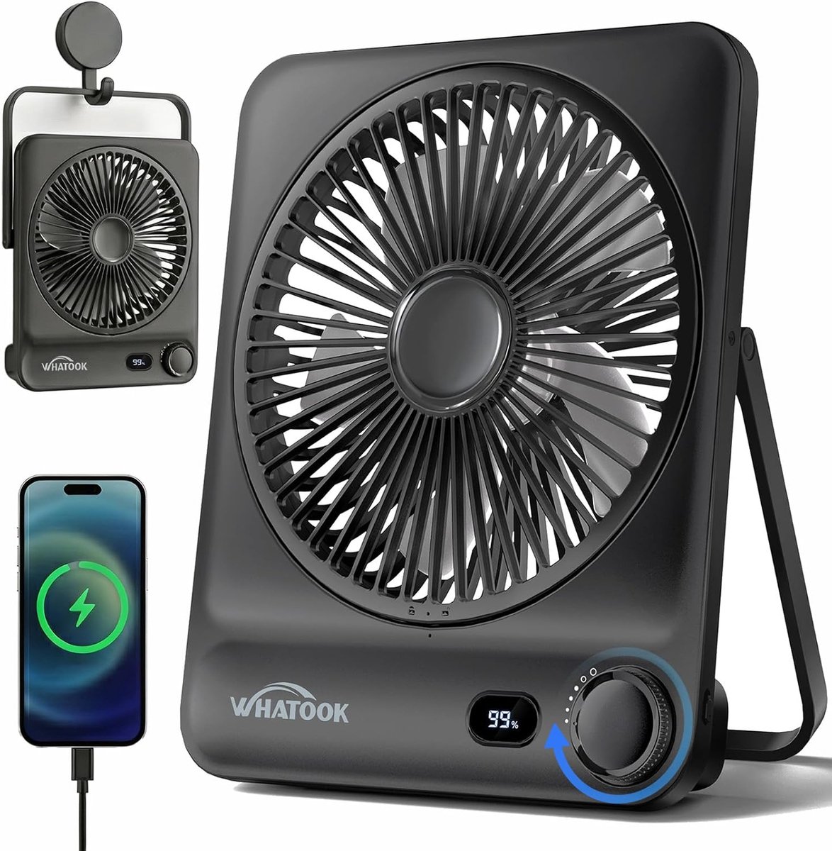 SnelShoppen - Draagbare Oplaadbare Tafelventilator 10000mAh, USB C Ventilator met 100 Snelheden, Stille 30dB, Auto-Off, Wasbare Grill, Ideaal voor Cam