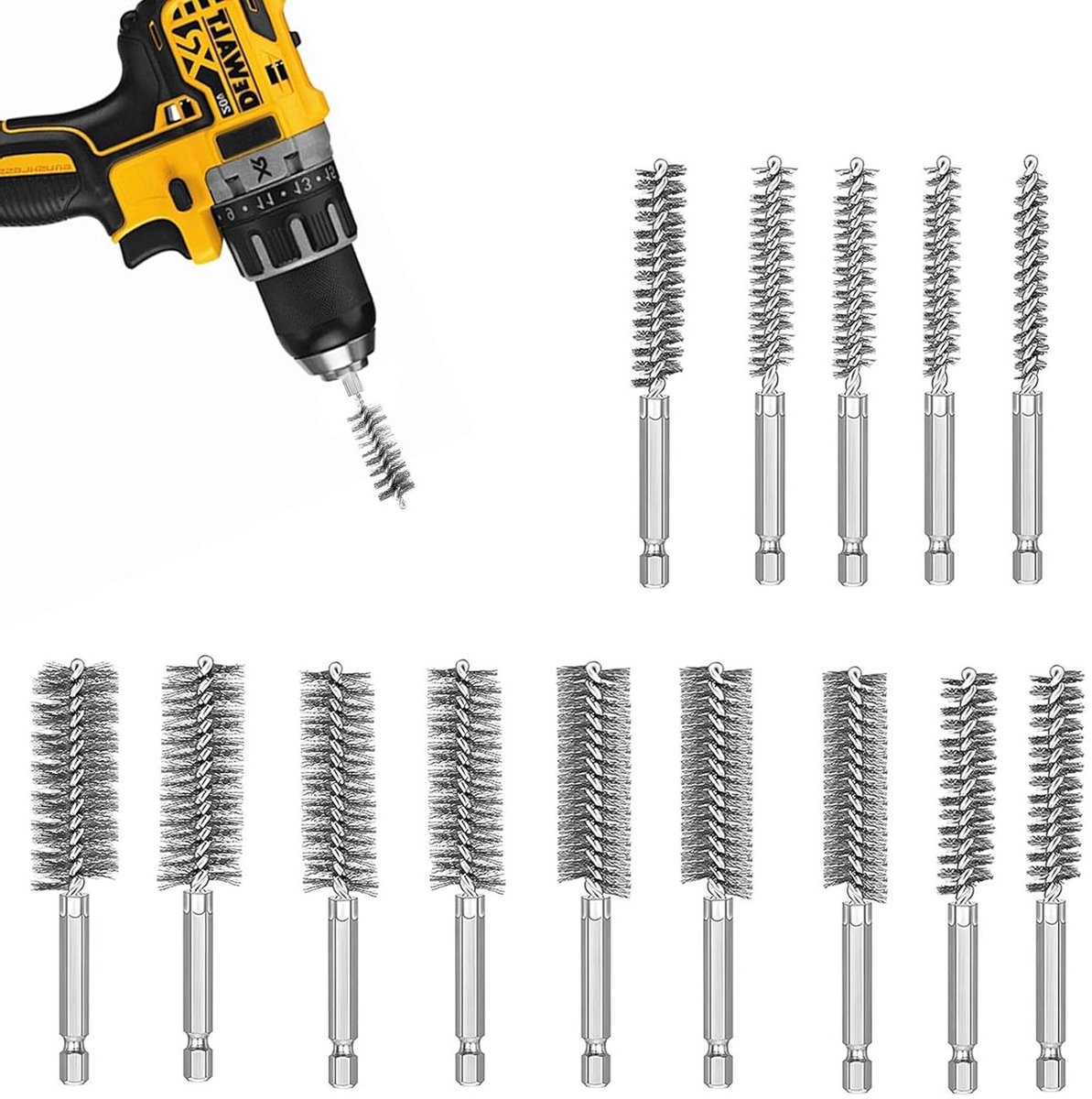 Set van 14 Draadborstels voor Boormachines 8-25mm - RVS Borstels met Handvat voor Effectieve Gatreiniging en Schuurwerk