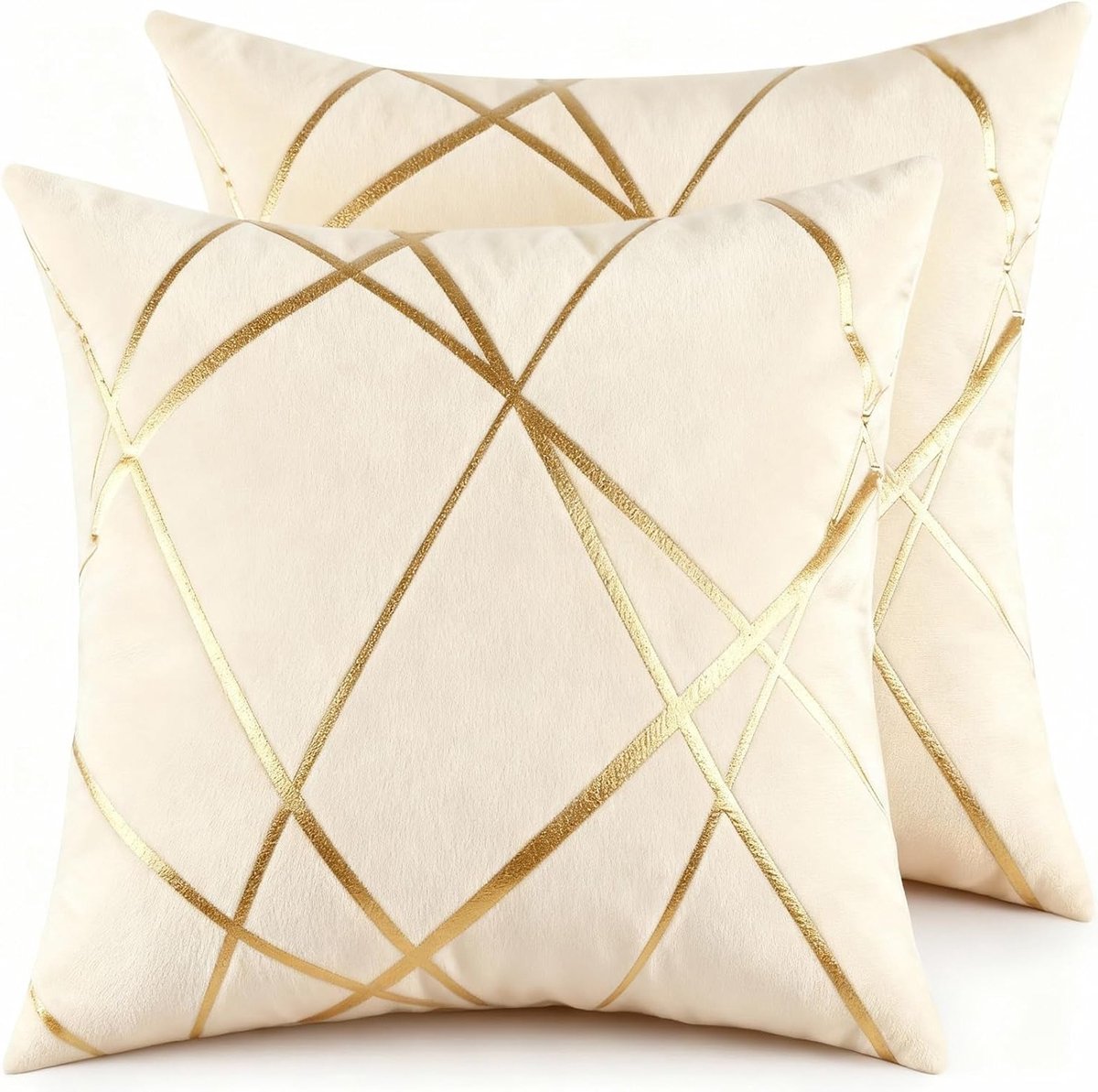 Set van 2 Luxe Velvet Kussenhoezen 50x50cm Gouden Strepen Decoratieve Kussenslopen voor Bank en Slaapkamer