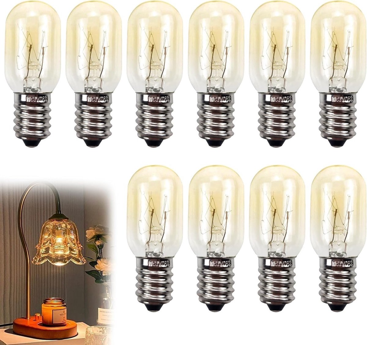Gloeilamp voor koelkast en vriezer, 15 W E14, warmwit 2700 K, 10-delige set voor huishoudelijke apparaten, afzuigkap en naaimachine