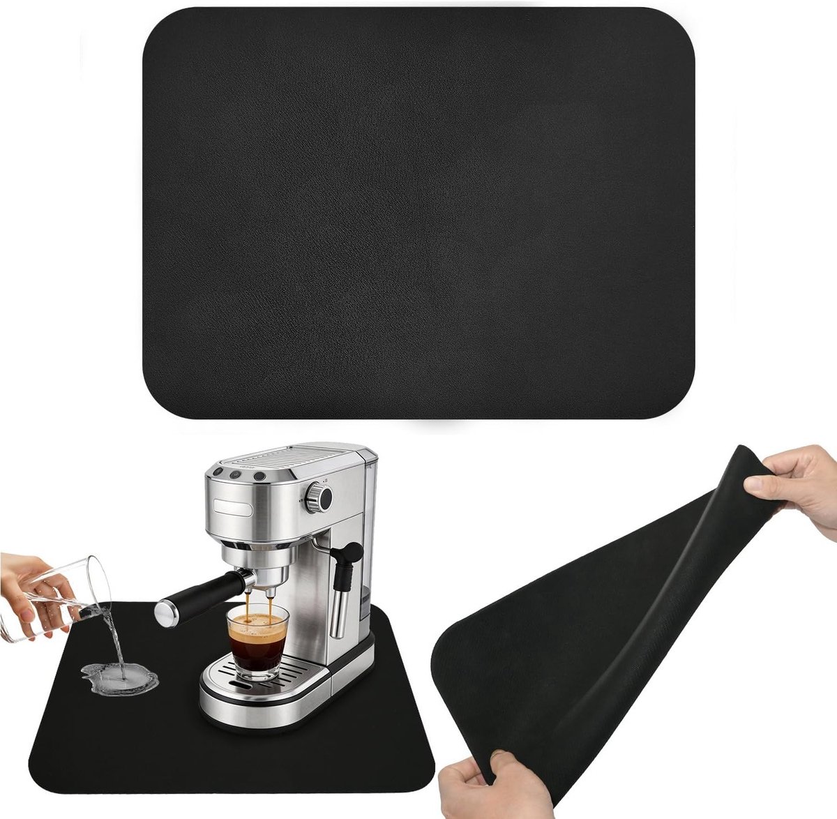 Absorberende Koffiemat en Afvoermat voor Werkblad - Sneldrogend, Antislip en Vlekbestendig - Keukenaccessoires 40 x 50 cm, Zwart