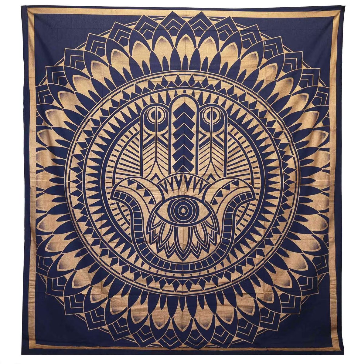 Katoenen Bedsprei & Wandkleed – Hamsa – 200 x 230 cm – Blauw Goud