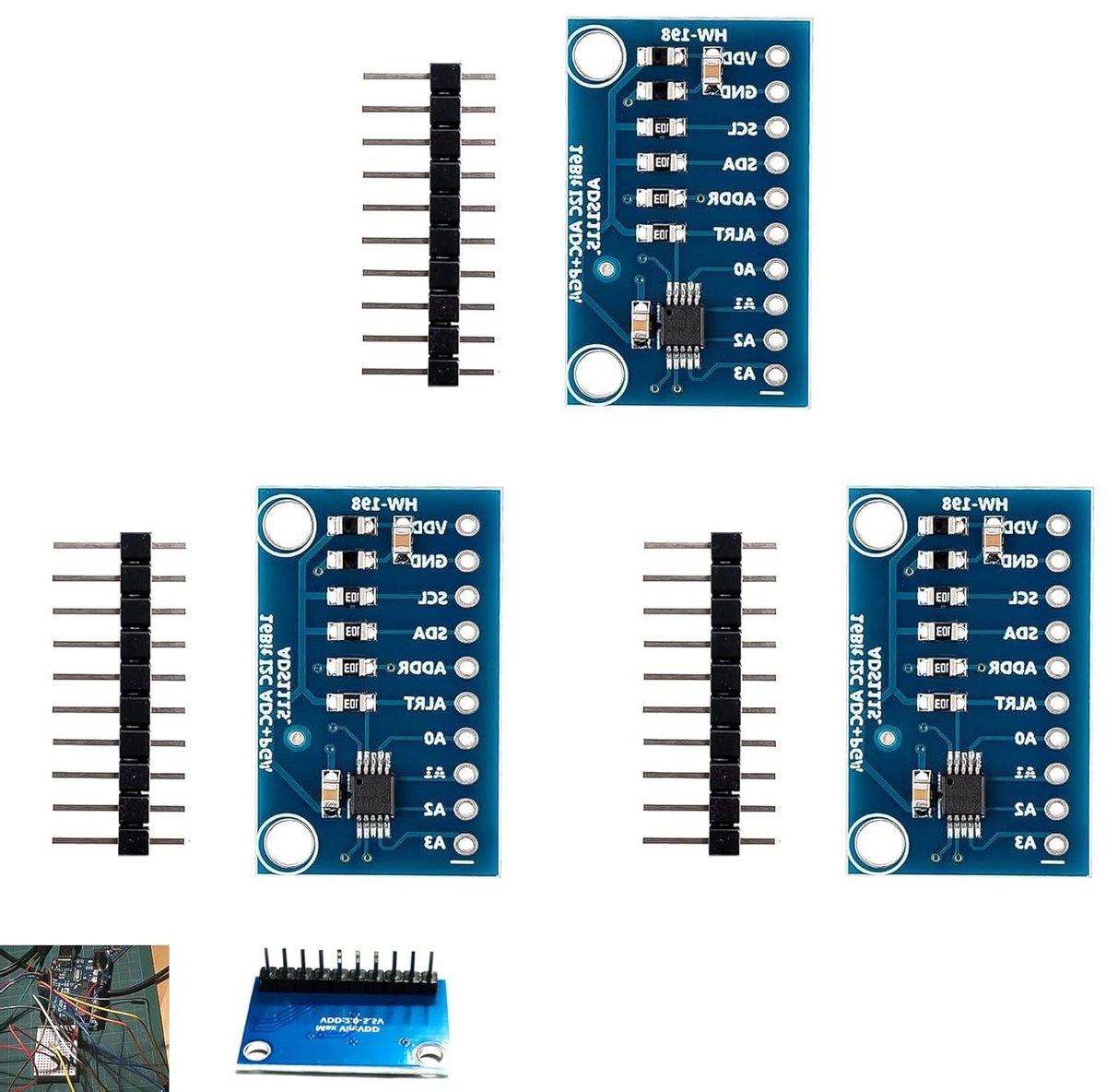 16-Bit ADC Module met 4 Kanalen voor Raspberry Pi en Microcontrollers, I2C Interface, Analoge naar Digitale Conversie, 2.0V tot 5.5V, Verpakking van 3 Stuks