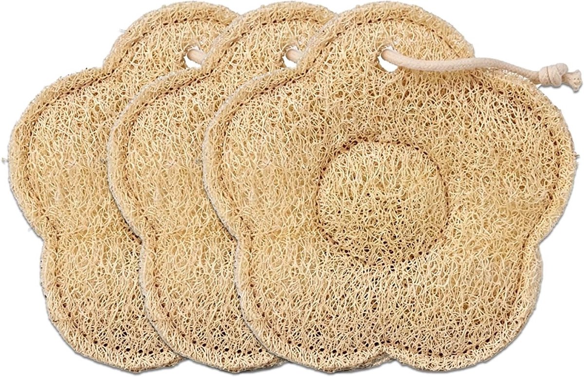 Set van 3 luffa sponzen in bloemvorm voor zachte huidpeeling, exfoliatie en lichaamsverzorging