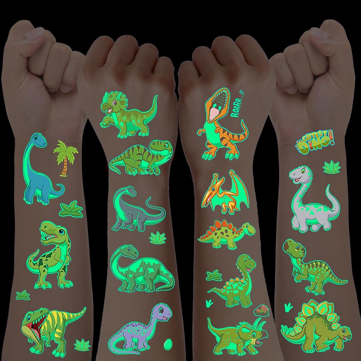 SnelShoppen - 10 Vel Luminous Tattoos voor Kinderen - Dino Stickers - 100+ Stuks - Verjaardag Decoratie - Kinderspeelgoed - Feestartikelen - Dinosauru