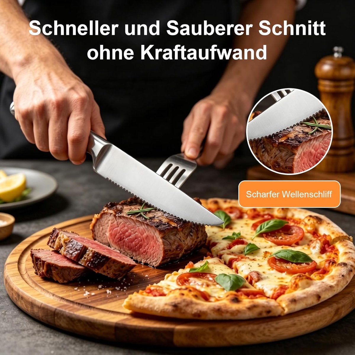 SnelShoppen - Steakmessen Set van 6 - RVS, Super Sharp Serrated Bladen, Ergonomisch Handvat, Vaatwasserbestendig, Ideaal voor Vlees en Pizza