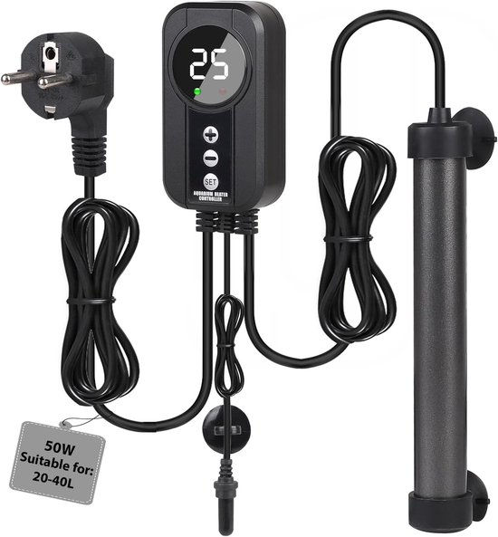 SnelShoppen - Titanium Aquarium Verwarmingselement 50 W met LED Display, Temperatuur Sensor en Instelbare Temperatuur voor Aquaria 20 - 40 L