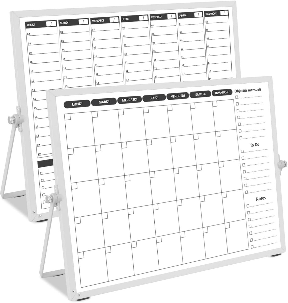 SnelShoppen - Dubbelzijdig Whiteboard Weekplanner & Maandplanner 40x30 cm, Afwasbaar, Magnetisch, Met Houder voor Tafel en Muur, Organiseer je Tijd Ef