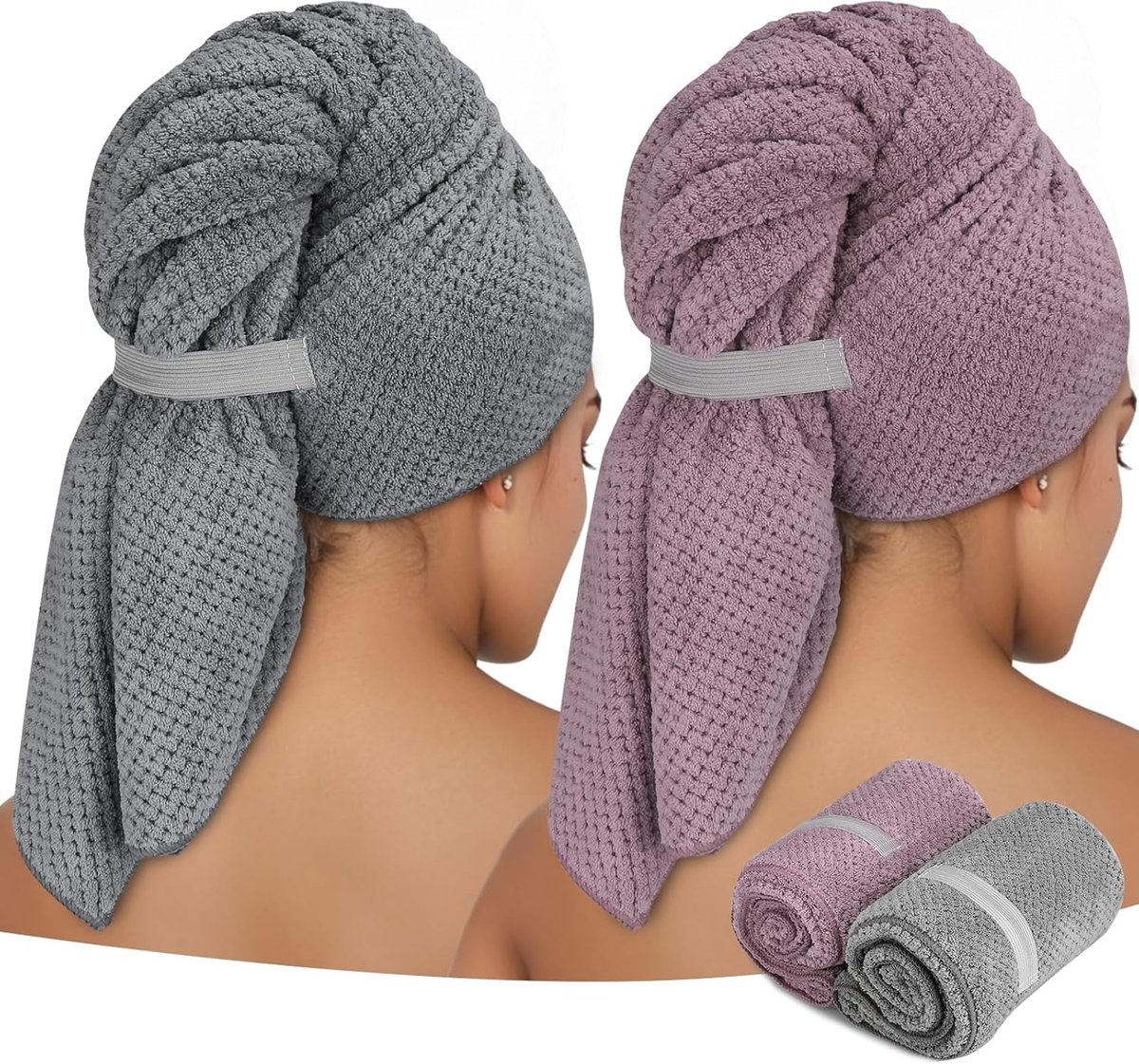 SnelShoppen - 2x Microfiber Haarhanddoek Wrap voor Lang Haar, 100x60 cm Grote Haar Turban Towel, Sneldrogend Super Absorberend, Perfect voor Vrouwen e