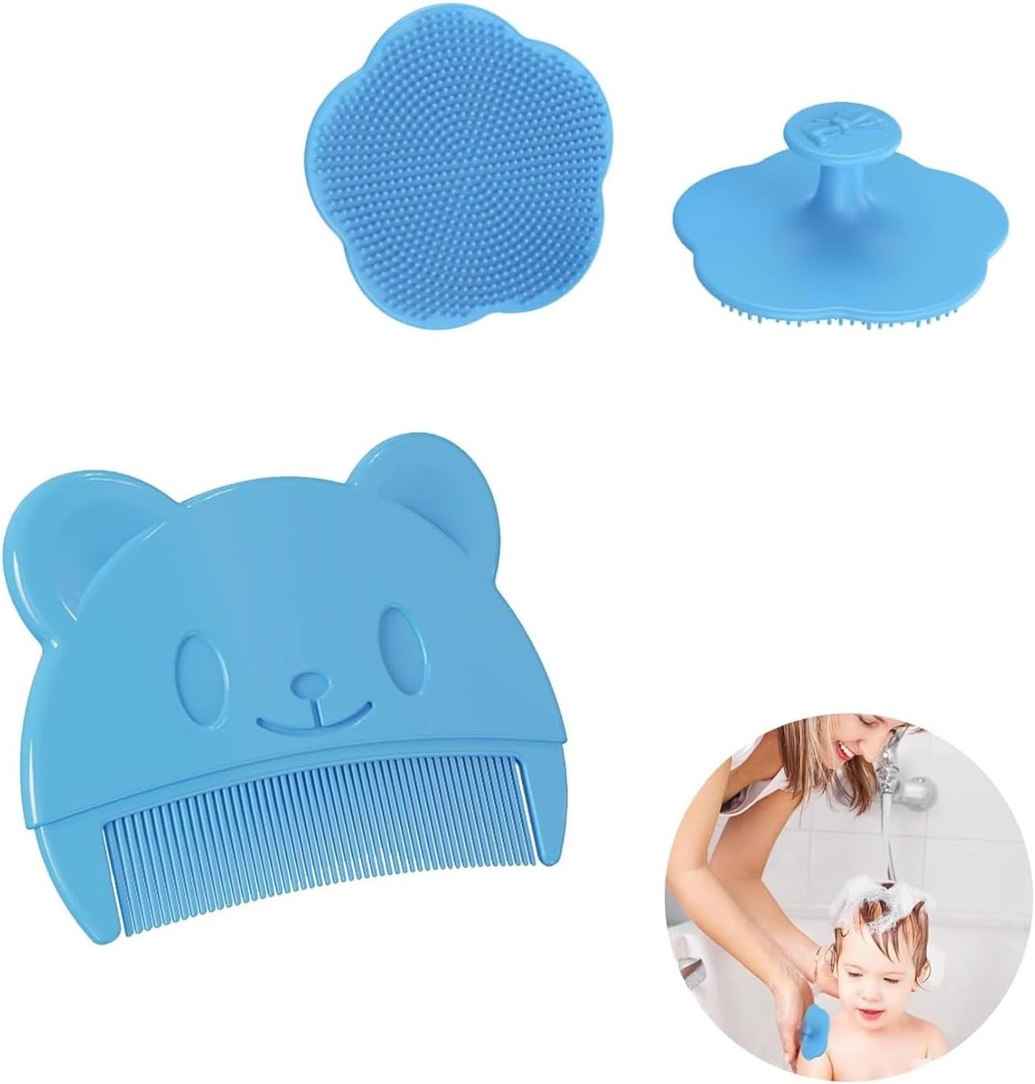 Zachte siliconen babyborstel en kam voor hoofdverzorging, ideaal voor het verwijderen van melkkorstjes, perfect voor de badkamer van kinderen (Blauw)
