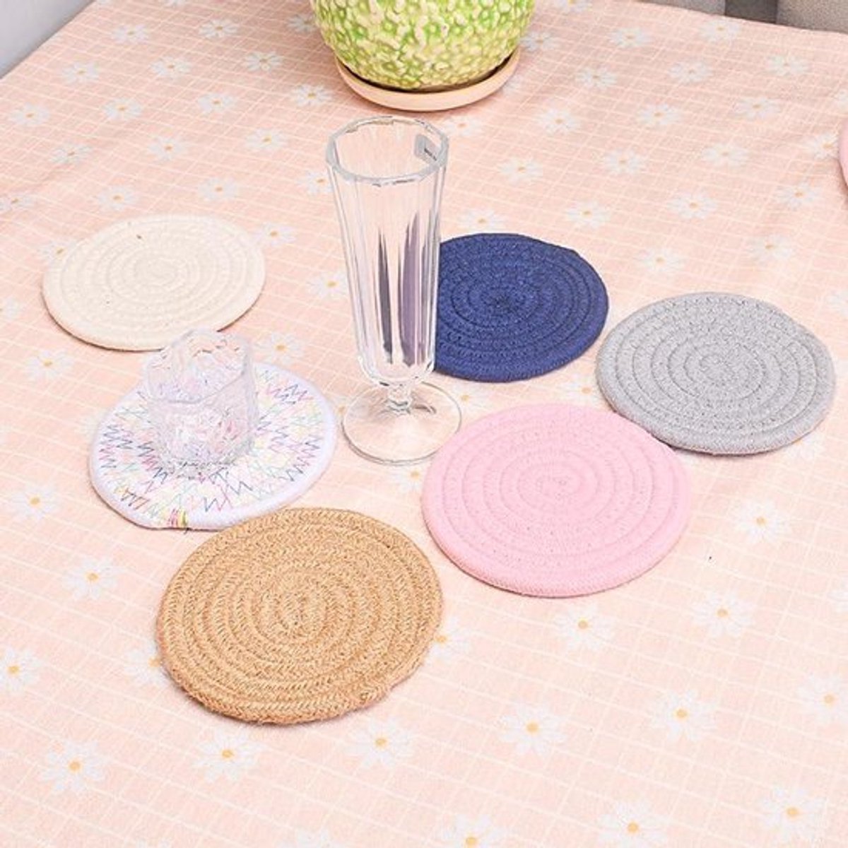 Katoenen onderzetter antislip hittebestendig rond roze keuken accessoire 38 cm