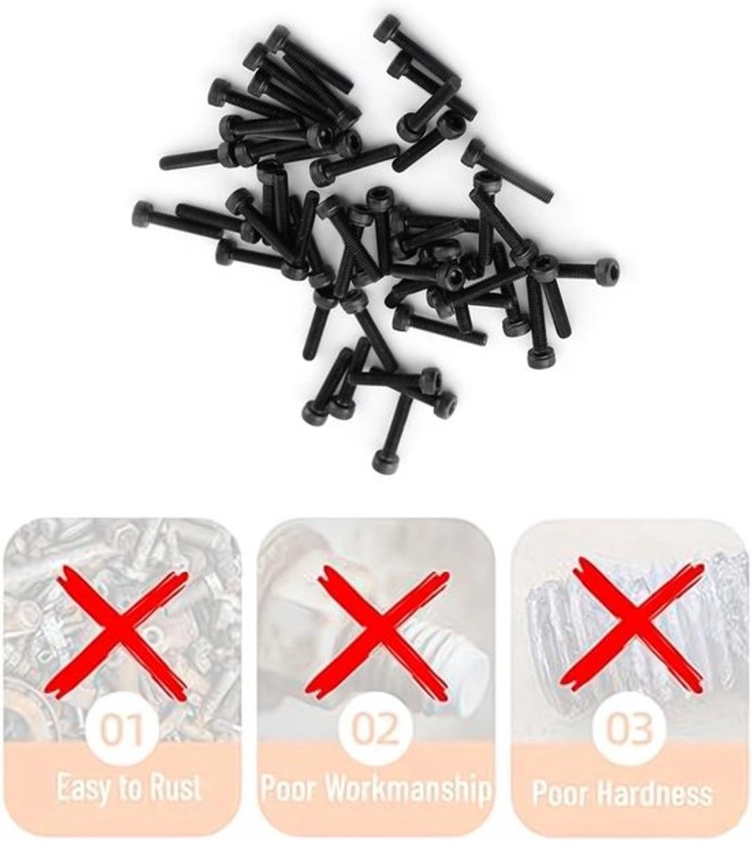 Zwarte Dopschroefboutenset van 12,9-Kwaliteit Gelegeerd Koolstofstaal, Reparatiegereedschap Accessoire, Hoge Sterkte, M3 25mm, 24 stuks.