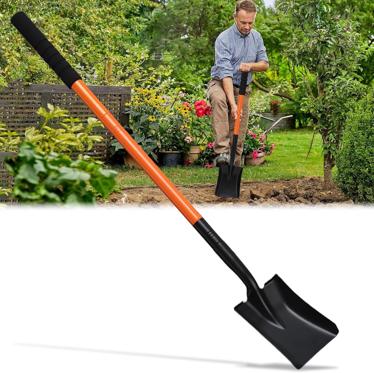 SnelShoppen - Tuinschep, Kleine Spade voor Graven, Mini Tuinshovel met 110cm Metaal Handvat, Vierkante Graven Schep voor Tuinieren, Planten, Landschap