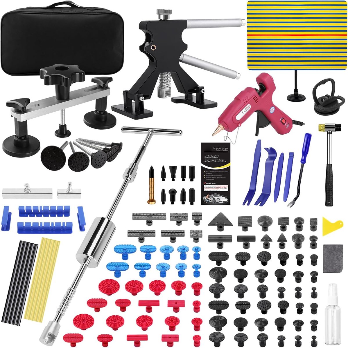 SnelShoppen - Auto Dents Verwijder Kit - 100-delige Car Repair Set zonder Verf - Lichaamsdeuk Tool met Extractor Hamer, Suction Cups en Accessoires vo