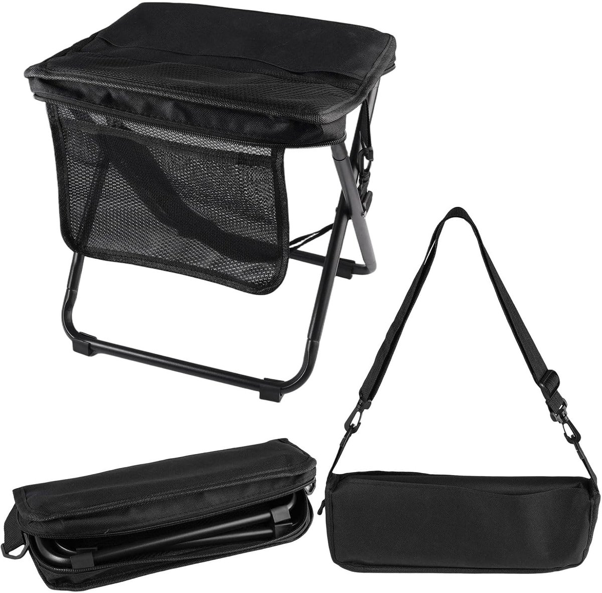 SnelShoppen - Inklapbare Kampeerstoel 32x28x30 cm - Zwart Lichtgewicht Rugzakstoel - Draagvermogen 120 kg - Perfect voor Kamperen, Tuin, Vissen, Wande