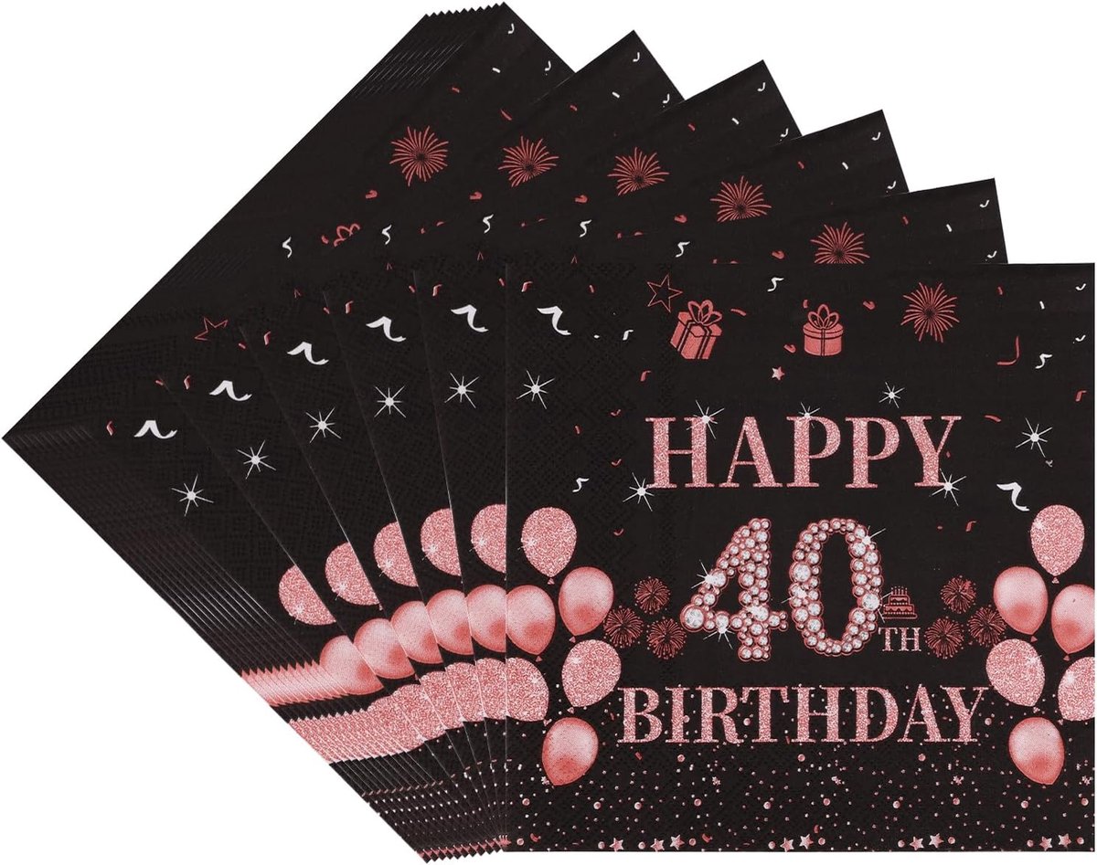 SnelShoppen - 40e Verjaardag Decoraties Papieren Servetten - 40 Stuks Zwart Roze Goud Wegwerp Servetten voor Vrouwen - Elegante Tafeldecoratie voor 40