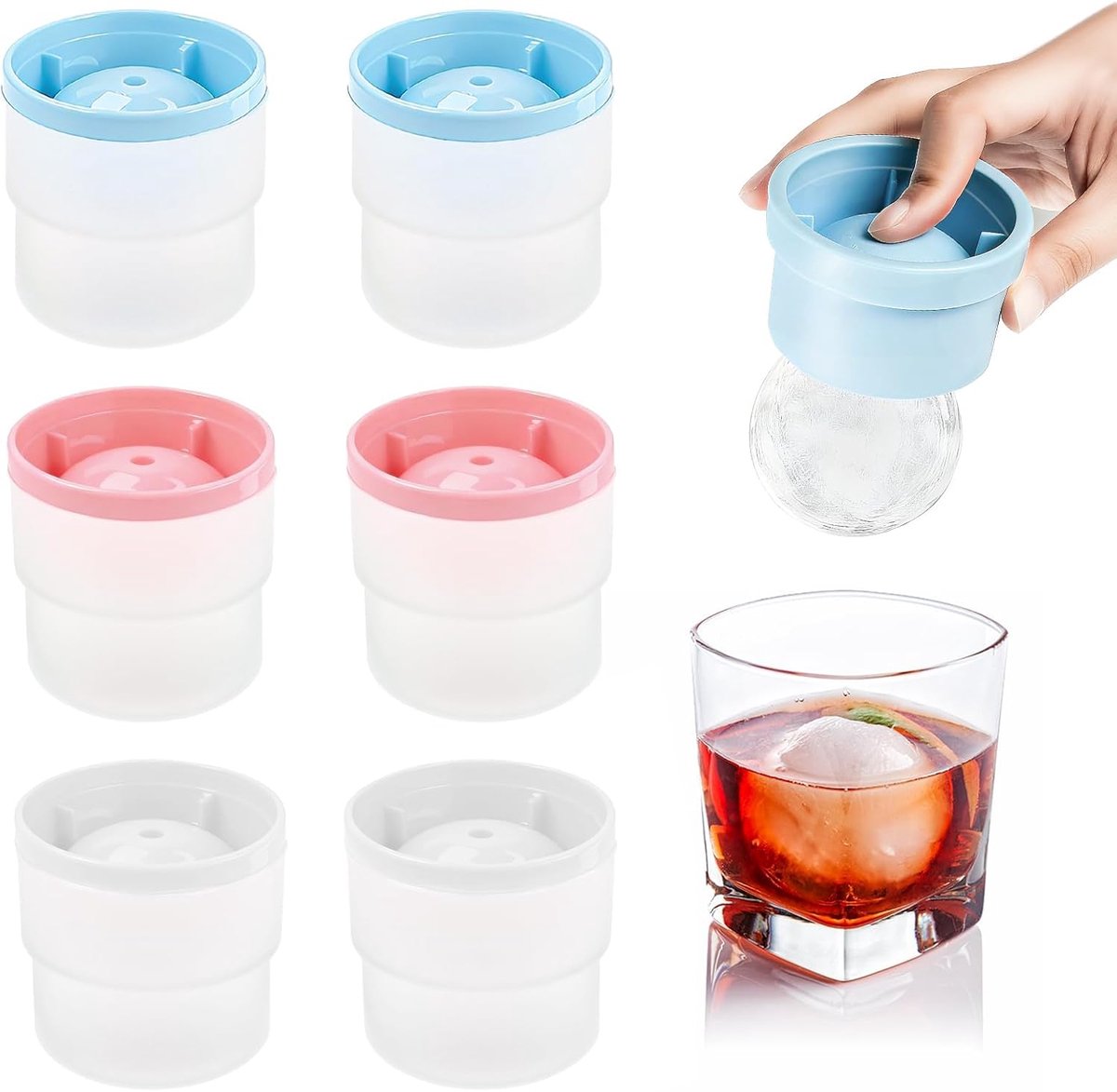 SnelShoppen - 6 Stuks IJsbal Mallen - Ronde IJsblokjes Mallen voor Whiskey Cocktails, Herbruikbare Silicone Bal Maker, Makkelijk Te Ontmoedigen 6cm Vr