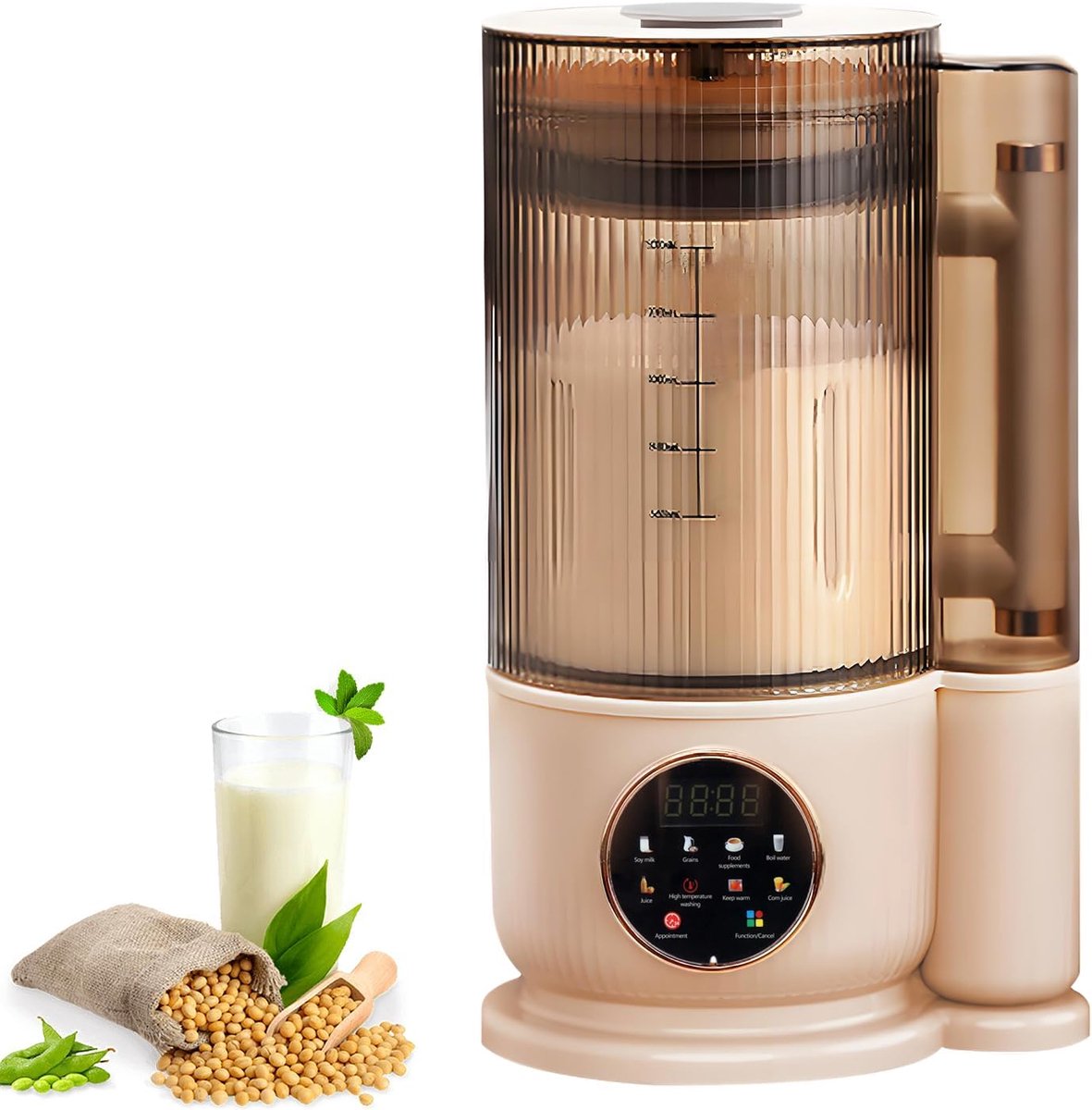 SnelShoppen - Automatische Notenmelk Machine 1500 ml, Geluidsarme Sojamelk Maker met 12 Bladen, Smoothie en Sapmachine, Voor Keuken, Met Schoonmaak- e