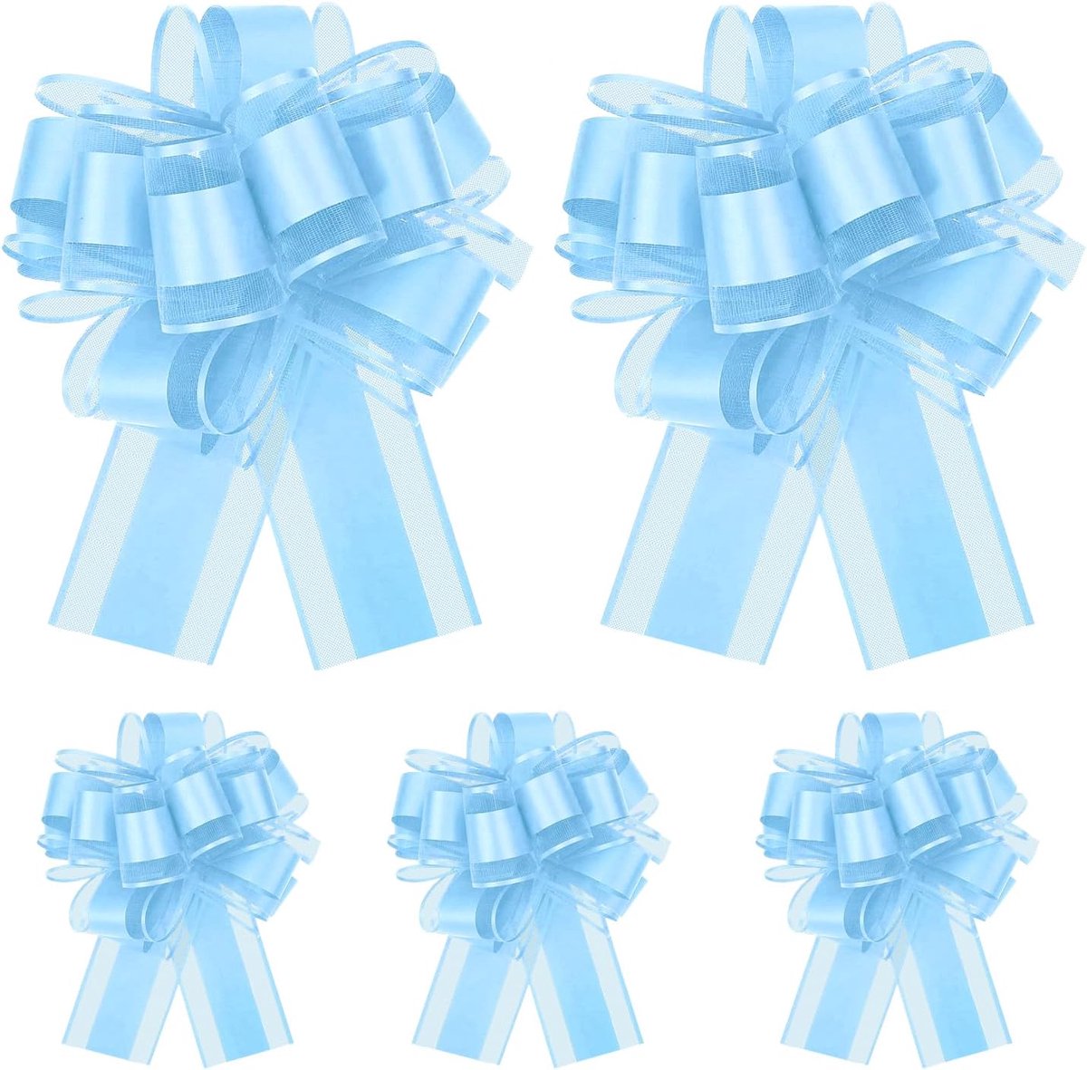 SnelShoppen - 5 Stuks Grote Trek Bogen, 15cm Trouwribbon, Blauw Bogen voor Verpakking Mandjes, Trouwribbon voor Auto's, Bloemen, Cadeau Dozen en Decor