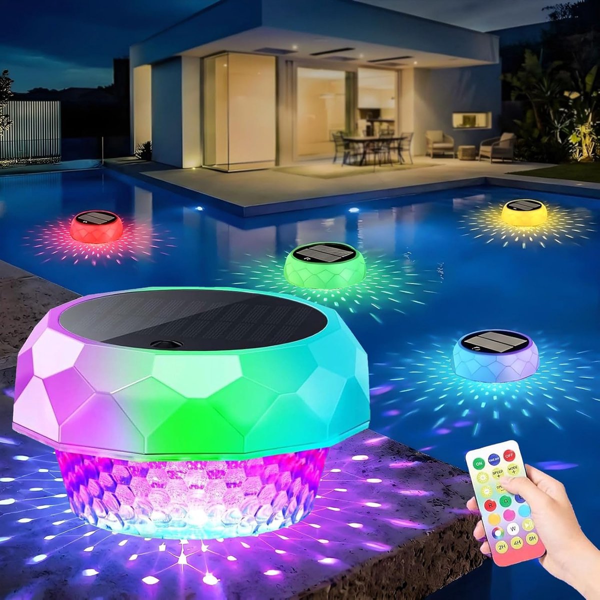 SnelShoppen - IP68 Waterdichte Zwembadverlichting met Afstandsbediening, RGB LED Zonne-energie Lamp, Drijvende Tuinverlichting voor Aquarium, Vijver,