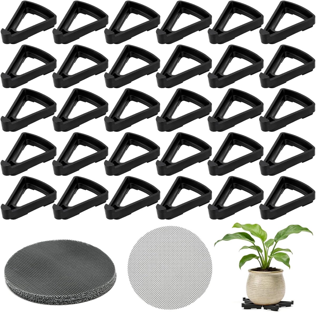 Thijox - 30 Stuks Kleine Plantenpot Voetjes - Ademende Driehoekige Standaards met Drainage Gaas - Onzichtbare Pot Voetjes voor Buitentuin - Plastic Pl
