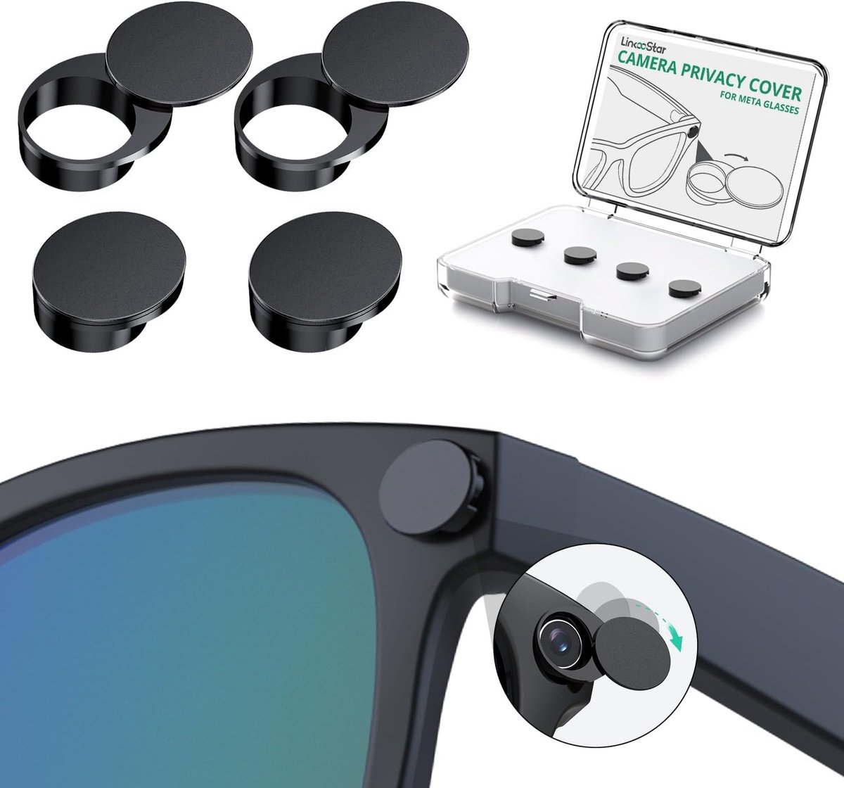 Thijox - 180° draaibare Webcam Cover voor Smart Glasses Gen 2 - 4er-Pack - Kunststof Lichtafdekking voor Wayfarer/Skyler/Headliner & Oakley Meta HSTN