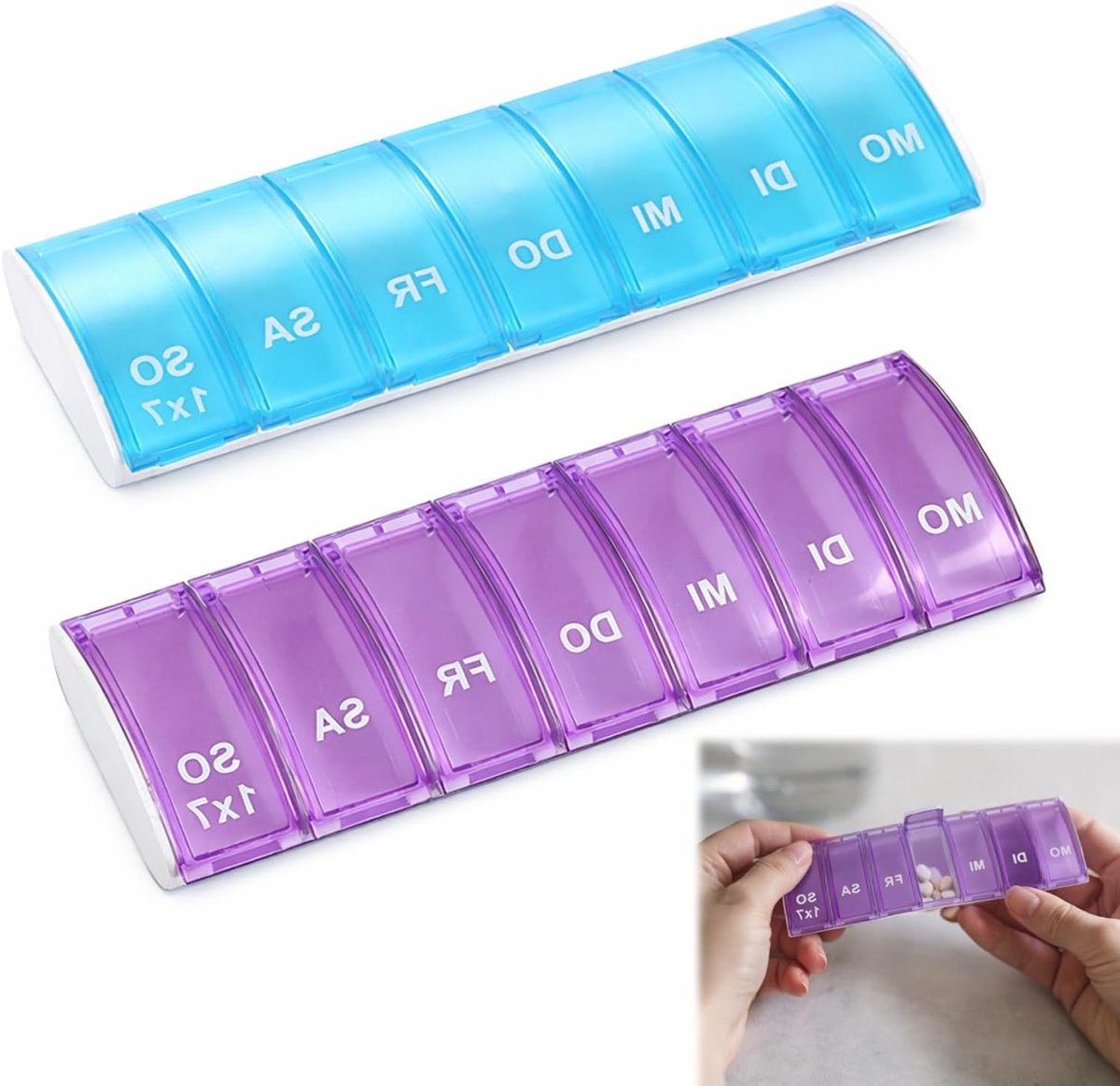 Pillendoos voor 7 dagen met compartimenten, handige organizer voor reizen en thuisgebruik, ideaal voor ouderen, BPA-vrij en gebruiksvriendelijk