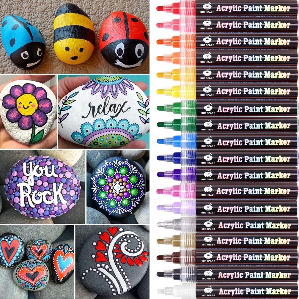 SnelShoppen - Acrylic Pens voor Stenen, 18 Kleuren, Waterdichte Schilderpennen voor Kinderen, DIY Ceramics, Glas, Porselein, Metaal, Hout, Canvas, Med