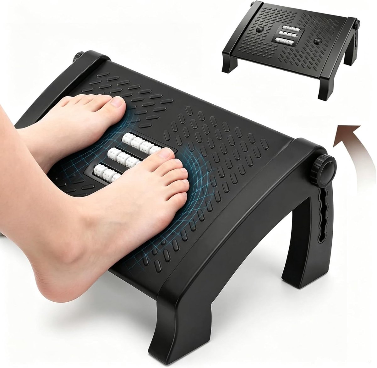 SnelShoppen - Voetsteun Bureau Verstelbaar - 6 Hoogtes Antislip Massageoppervlak Ergonomisch Kantoor Comfort - Thuiswerk - Zwart