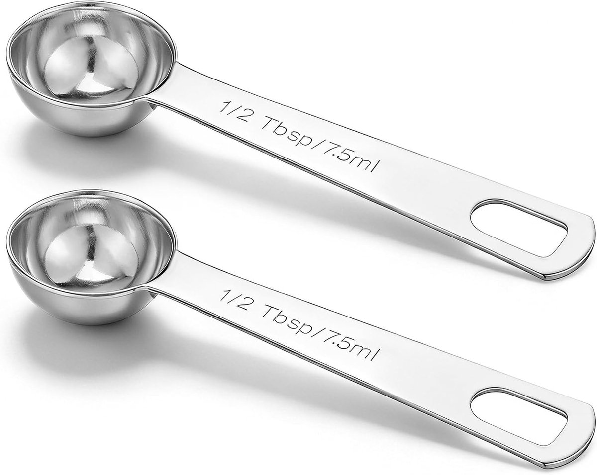 Thijox - 2 Stuks Roestvrijstalen Eetlepel Maatlepel Set - 1/2 Eetlepel (7,5 ml) - Duurzaam Keukengerei - Zilver - Perfect voor Koken en Bakken