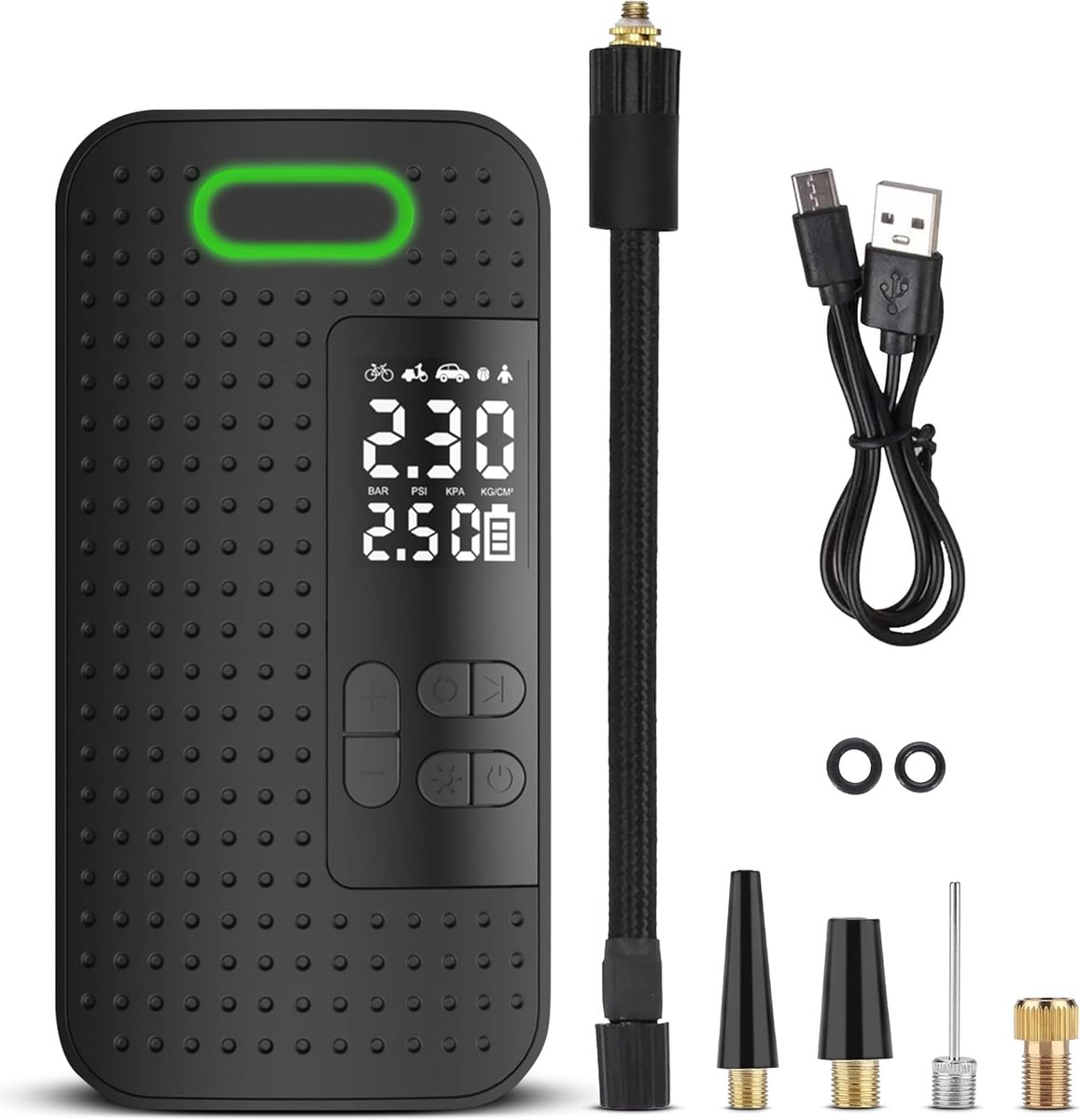 Thijox - Luchtcompressor 4000 mAh - Draadloze Elektrische Fietspomp met Digitale Drukmeter - Oplaadbare Bandenpomp voor Auto, Motor, Ballen & Zwembade