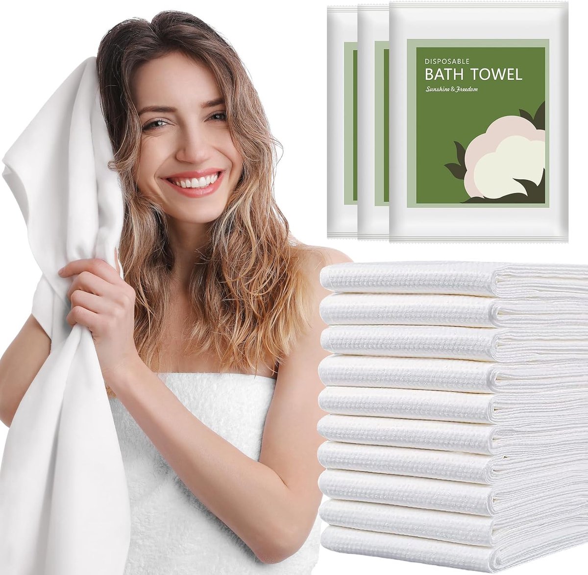 SnelShoppen - Disposable Douche Handdoeken 70x100 cm - 10 Stuks, Super Absorberend Non-Woven Badhanddoek voor Camping, Reizen, Hotel, Beauty - Wegwerp