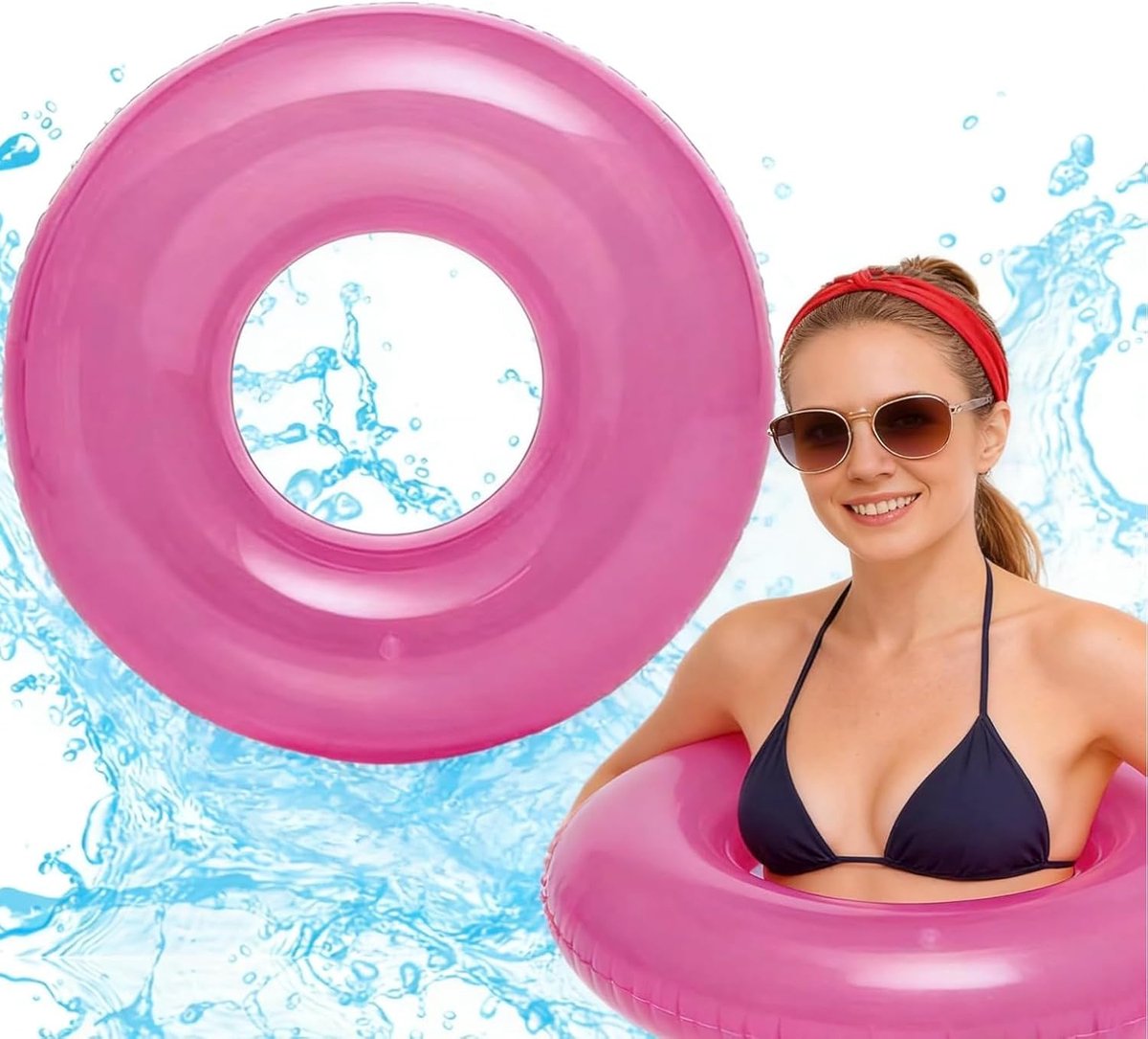 SnelShoppen - Opblaasbare Zwemringen voor Kinderen 6-12 Jaar - Transparant Rubber - 76 cm Rood - Fluorescent Design - Zomer Zwemaccessoire voor Strand